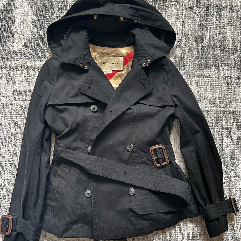 Burberry Black Trench Coat with Hood
